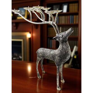 vintage large metal silver color reindeer 8ct candle holder